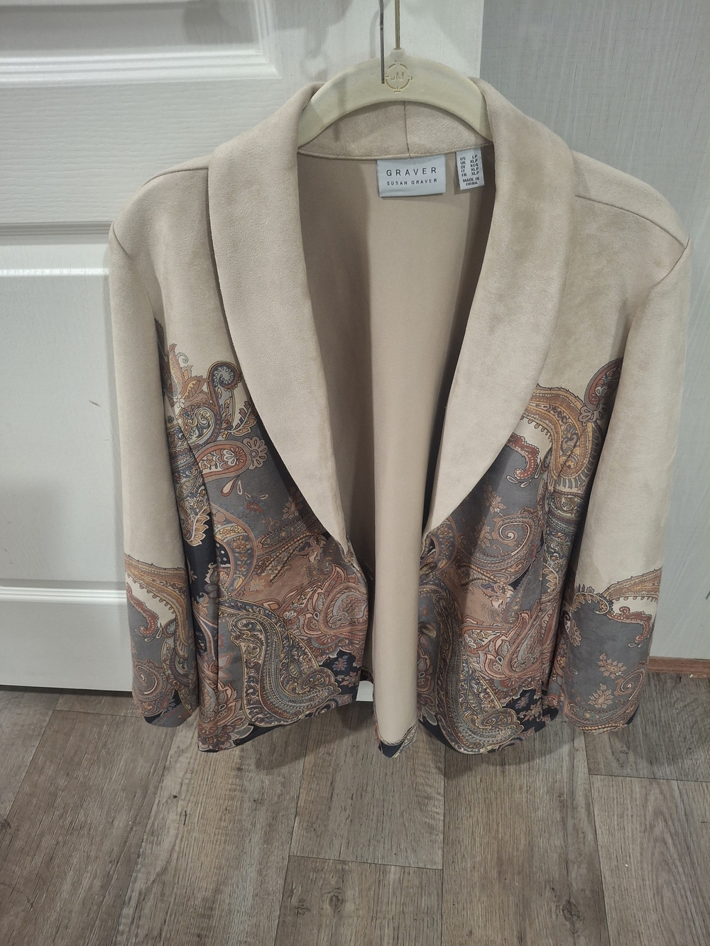 Susan Graver Beige Paisley Open-Front Jacket